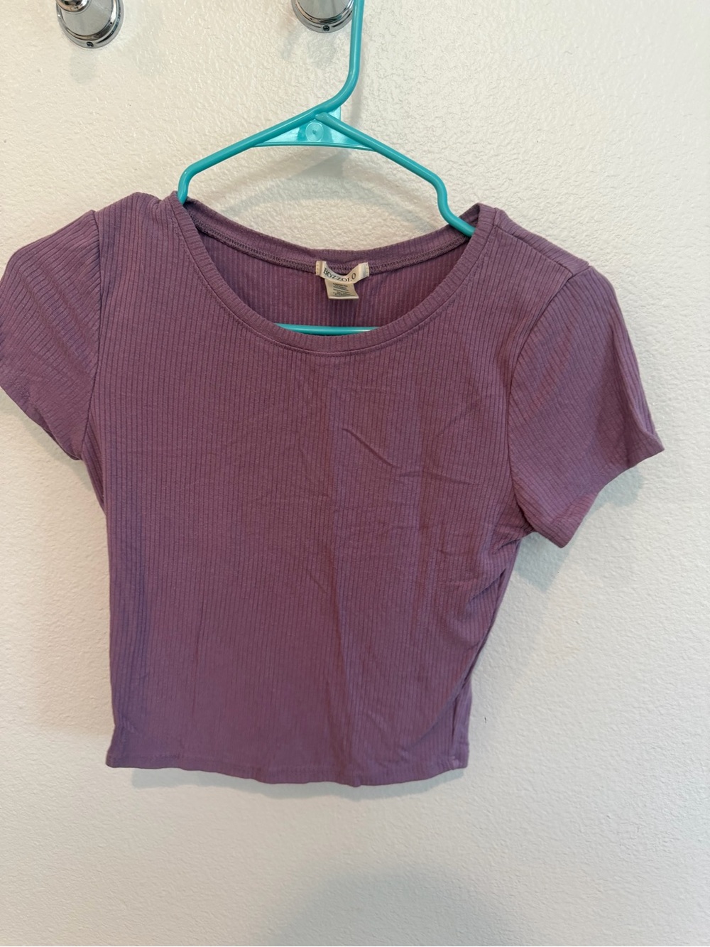 Bozzolo Ribbed Short Sleeve Crop Top - Mauve Purple